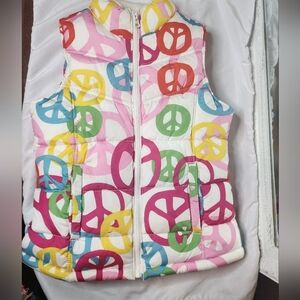 Old Navy Girls Large Colorful Peace Sign Puffer Vest